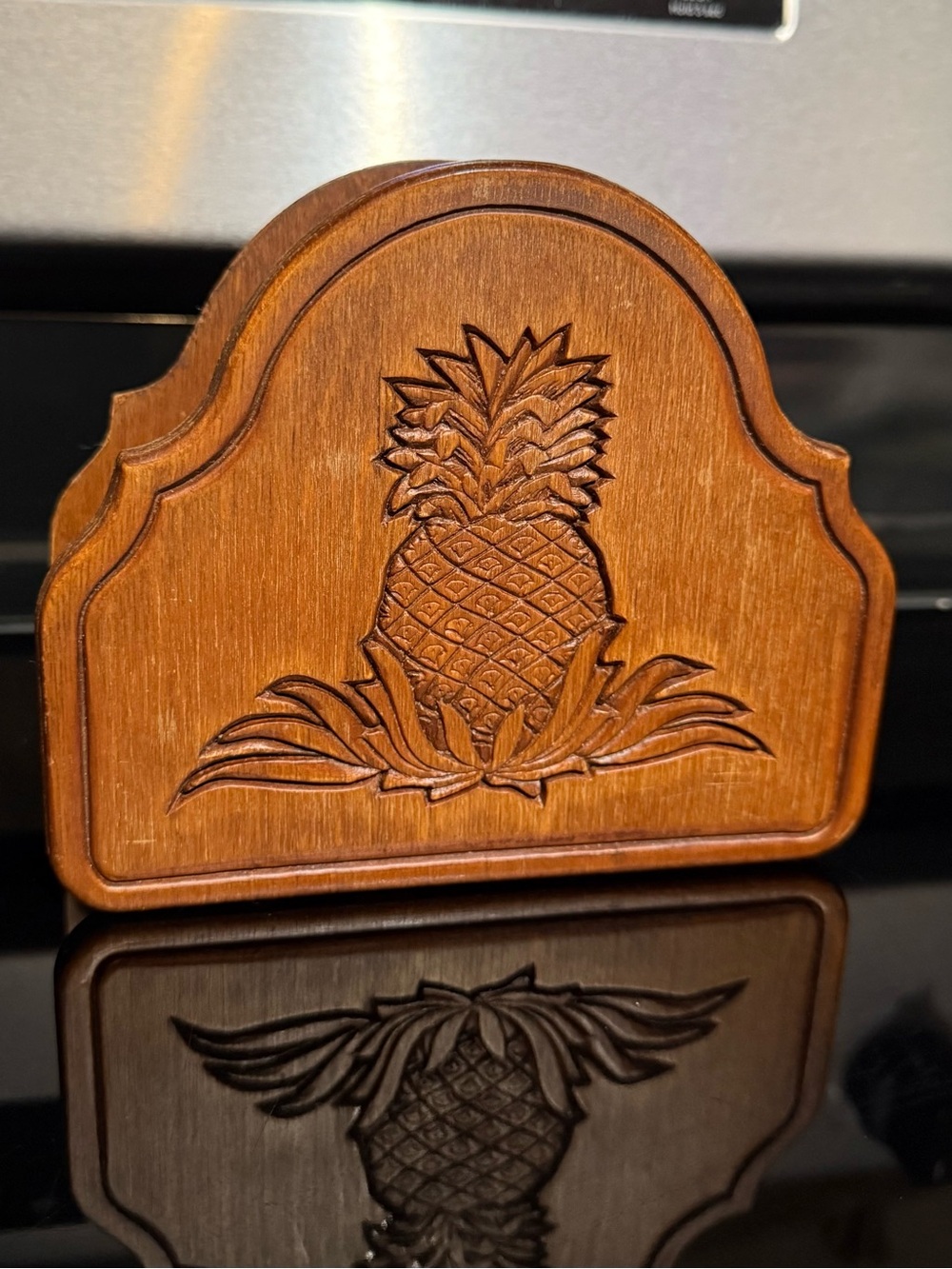 Wooden Pineapple Napkin Holder in Warm Brown